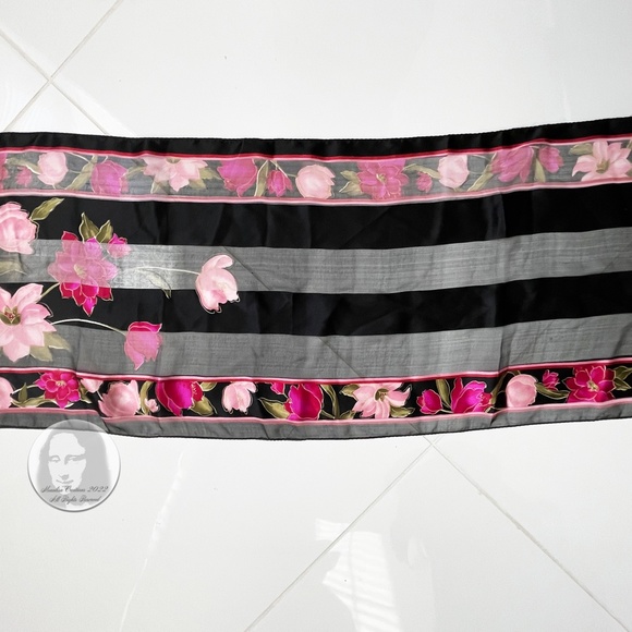 Bill Blass Silk Scarf Shawl Stole Silk Chiffon Graphic Floral Print Vintage 80s - Picture 5 of 8